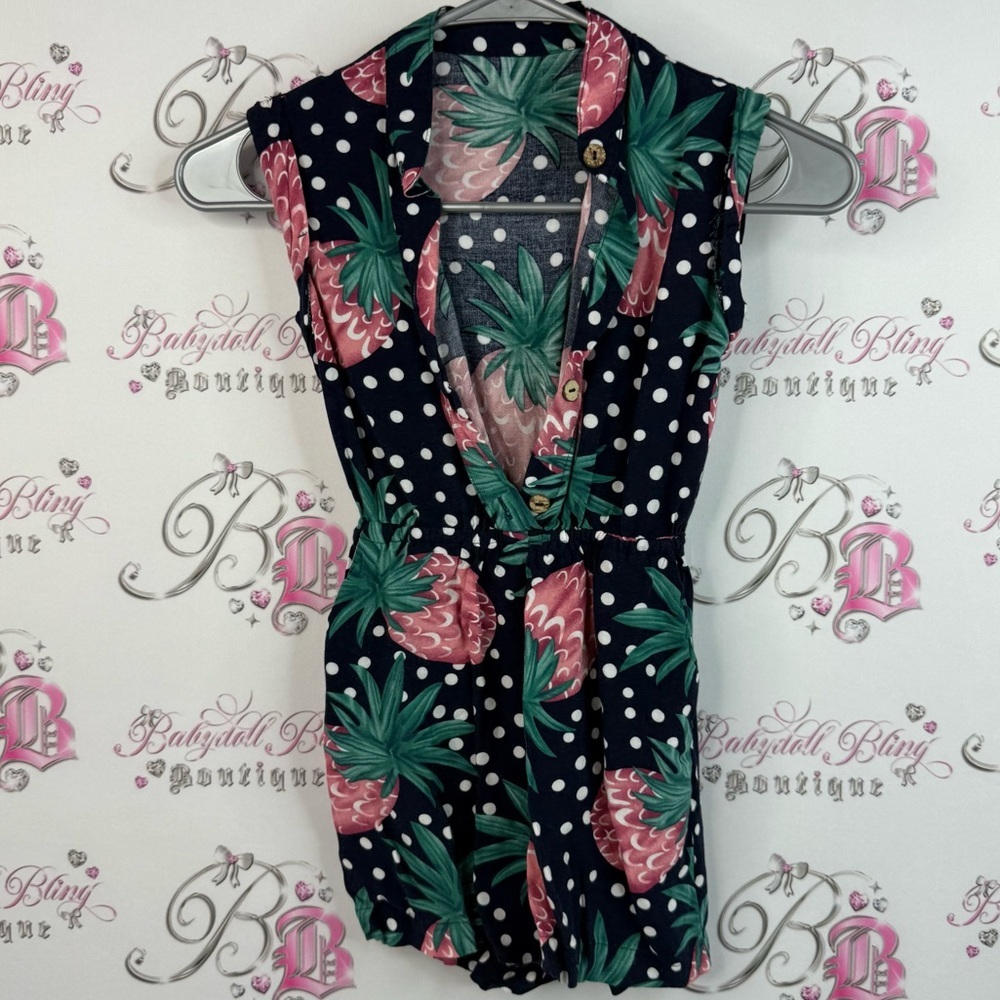 Romper one piece shorts pineapple pink polka dots Tropical Print Jumpsuit
